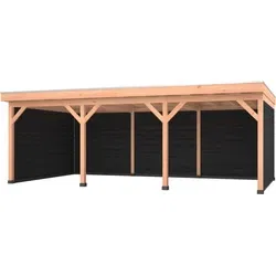 Douglas overkapping 750 x 400, met zwarte achterwand en twee zijwanden, Westwood Comfort