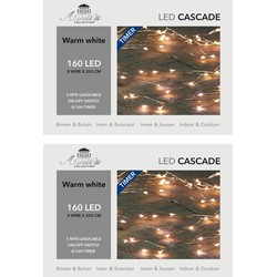2x stuks cascade draadverlichting zilver met 160 warm witte lampjes - Lichtsnoeren