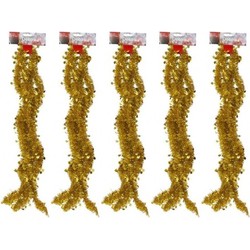 5x Gouden kerstboom slingers 270 cm - Kerstslingers