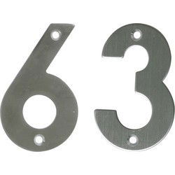AMIG Huisnummer 63 - massief Inox RVS - 10cm - incl. bijpassende schroeven - zilver - Huisnummers