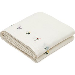 Kave Home - Tafelkleed Sadurni 100% linnen wit met bloemenborduursel 170 x 250 cm