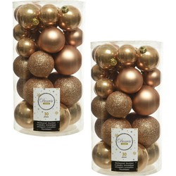 60x Camel bruine kerstballen 4 - 5 - 6 cm kunststof mat/glans/glans/glitter - Kerstbal