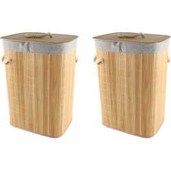 2x stuks 1x Wasmanden/wasgoedmanden van bamboe 29 x 39 x 57 cm met uitneembare waszak - Wasmanden