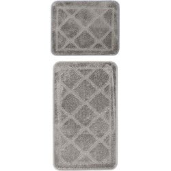 Bari Badmat / Toiletmat - Badkamer Set 2-Delig - Wasbaar - Anti-slip - Zilver- 40x50 CM & 50x80 CM