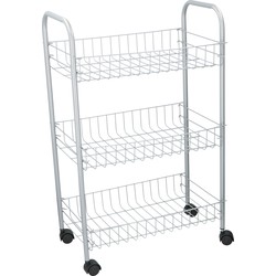 Grijze opberg karretje/trolley met 3 opbergmanden 60 cm - Opberg trolley