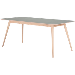 Stafa table houten eettafel whitewash - met linoleum tafelblad dark olive - 220 x 90 cm