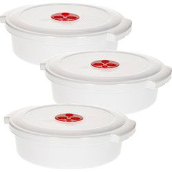 Plastic Forte Magnetronschaal - 3x - deksel/ventiel - 2 liter - wit - kunststof - BPA vrij - Magnetronbakken