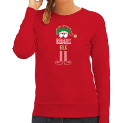 Bellatio Decorations foute kersttrui/sweater dames - Drank Elf - rood - Kerst elfje S - kerst truien