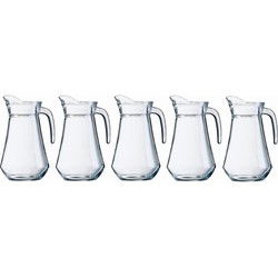 Gerimport Water karaf - 5x - schenkkan - glas - 1.3 liter - 22 cm - Waterkannen