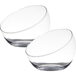 2x stuks transparante schuine schaal vaas/vazen van gerecycled glas 20 x 17 cm - Vazen
