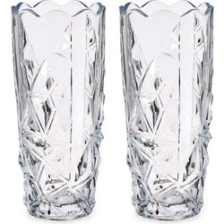 Set van 2x stuks bloemenvazen diamant relief 8 x 19,5 cm van glas - Vazen