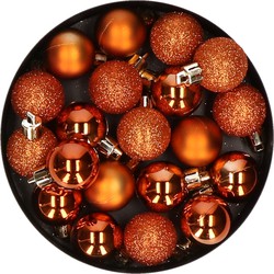 20x stuks kleine kunststof kerstballen oranje 3 cm mat/glans/glitter - Kerstbal