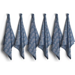 Luxe theedoeken -  6 stuks - patroon vis - blauw - 60x65cm