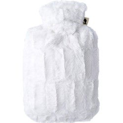 Warm water kruik met warme bont hoes - 1x - wit - 1800 ml - hoogpolig - Kruiken