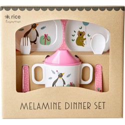 Rice Melamine Baby Dinner Set Giftbox - Pink Party Animal Print