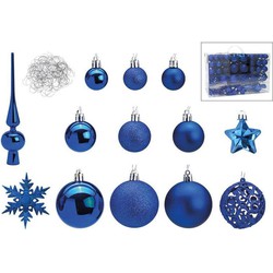 Blauwe kunststof kerstballen 3/4/6 cm en kerstversiering set 111-delig - Kerstbal