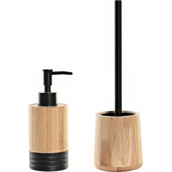 Toiletborstel met houder 38 cm en zeeppompje 300 ml bamboe/metaal - Badkameraccessoireset