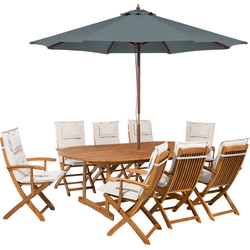 MAUI  - Tuinset voor 8 met parasol - Gebroken wit - Acaciahout