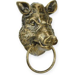 A CAST IRON WILD BOAR HEAD TOWEL-HOLDER