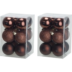36x stuks kunststof kerstballen donkerbruin 6 cm mat/glans/glitter - Kerstbal
