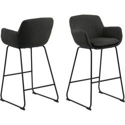 Barkruk - Donkergrijs Stof - Zithoogte 76cm - Larka - Set van 2