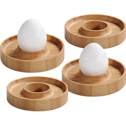 8x Bamboe houten eierdoppen 10 x 2 cm rond - Eierdopjes