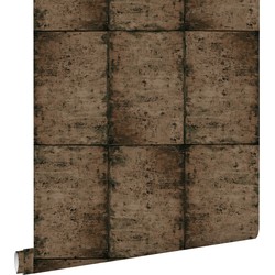 ESTAhome behang zinken platen vergrijsd bruin - 53 cm x 10,05 m - 138881