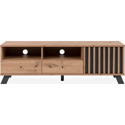 TV-meubel 1 deur, 2 laden en 2 vakken in eikenhouten decor L138 cm - LUBLIN