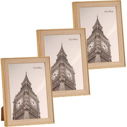 3x stuks kunststof fotolijst goud met hout geschikt voor een foto van 13 x 18 cm - Fotolijsten