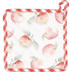 Clayre & Eef Pannenlap  20x20 cm Rood Groen Katoen Vierkant Appel Afgiet Pannenlap