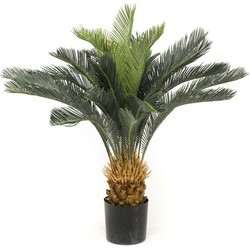 Kantoorplanten groene Cycas revoluta vredespalm kunstplanten 90 cm met zwarte pot - Kunstplanten