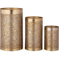 PTMD Devinjo Windlichten - 13 x 13 x 23 cm - Ijzer - Goud - Set van 3