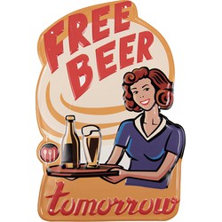 Clayre & Eef Wanddecoratie  40x60 cm Rood Blauw Ijzer Free Beer tomorrow Muurdecoratie