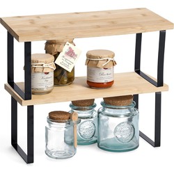 Zeller keukenrek/opbergrek/aanrecht organizer - set 2x - 36 x 16 x 16 cm - metaal/bamboe hout - Keukenkastorganizer