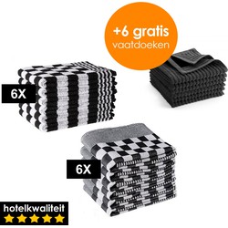 Zavelo 6x Theedoeken en 6x Keukendoeken Set + 6x GRATIS VAATDOEKJES - 6x Theedoeken - 6x Keukendoeken - Zwart