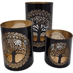 Theelichthouder Tree - Set van 3 - Zwart Goud