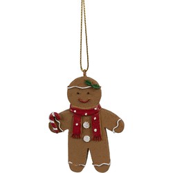 Clayre & Eef Kersthanger Gingerbread man 5x1x7 cm Bruin Kunststof Kerstboomversiering