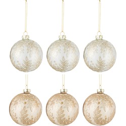 J-line - Doos Van 6 Kerstballen 3+3 Blaadjes Glas Transparant Beige/goud Small - 8.5x8.5x10cm