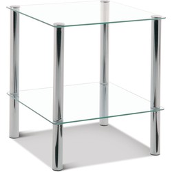 Bijzettafel gehard veiligheid glas | 39x39 |Verchroomd staal | glazen bijzet tafel 47 cm hoog