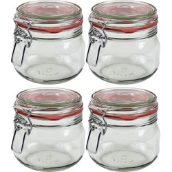 4x Glazen confituren pot/weckpot 500 ml met beugelsluiting en rubberen ring - Weckpotten