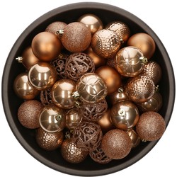 Bellatio Decorations Kerstballen - 37x st - camel bruin - 6 cm - Kerstbal