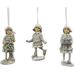 Clayre & Eef Kersthanger set van 3 Kind 12 cm Beige Groen Kunststof Kerstdecoratie