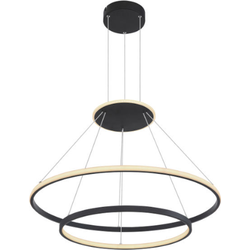 Moderne ronde LED hanglamp (Ø 70cm) met twee ringen | opaalwit Acrylglas  | Zwart | Dimbaar | Afstandsbediening | Hal | Gang