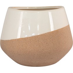 Flower pot - Flower pot in ceramic, beige/brown, round, Ø20,5x15 cm