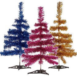 Set van 3x kleine glitter folie kerstbomen 60 cm - Diverse kleuren - Kunstkerstboom