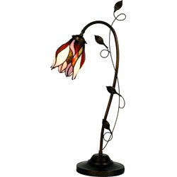 LumiLamp Bureaulamp Bankierslamp Tiffany  34x24x72 cm  Beige Bruin Glas Tulpen Tafellamp