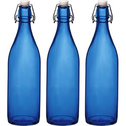 Cuisine Elegance set van 6x stuks weckflessen blauw beugeldop glas van 1 liter - Weckpotten