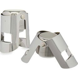 Champagne flessenstopper/afsluiter - 2x - RVS - 3,5 x 6 x 5,5 cm - Cava - Prosecco - Wijnafsluiters