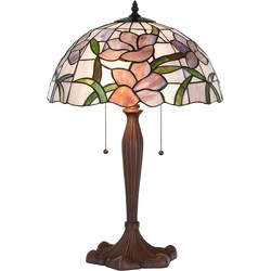 LumiLamp Tiffany Tafellamp  Ø 40x60 cm  Roze Glas Kunststof Rond Bloemen Tiffany Bureaulamp