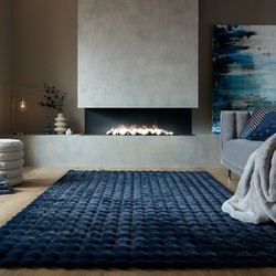 Hoogpolig Vloerkleed - Waffle - Navy Blauw - 80 x 150 cm